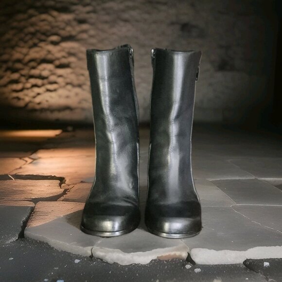 Harley Davidson Black Leather Scorch Flame Block Heel Biker Boots Womens Sz 8 - Picture 2 of 8